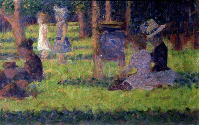 「ラグランジャット島の日曜日の午後」のための研究、1884-86年（パネル）（415も参照） 作： Georges Seurat